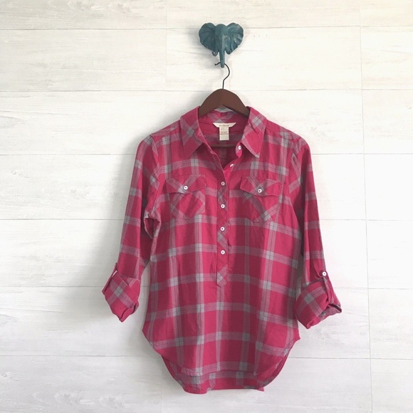 Sundance Tops - Sundance Pink Gray Plaid Soft Cotton Popover